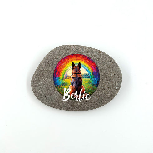 Rainbow German Shepherd Personalised Pebble